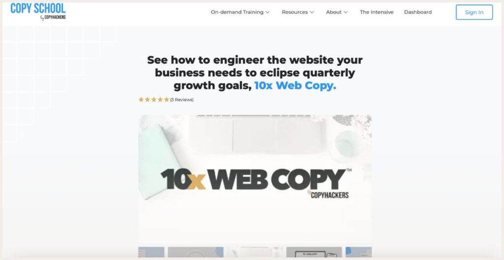 Screenshot of 10X web copy course page