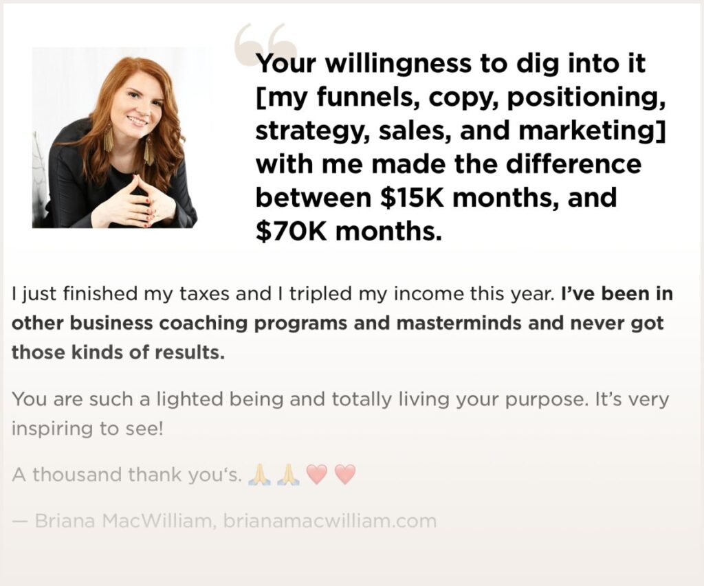 Briana MacWilliam testimonial