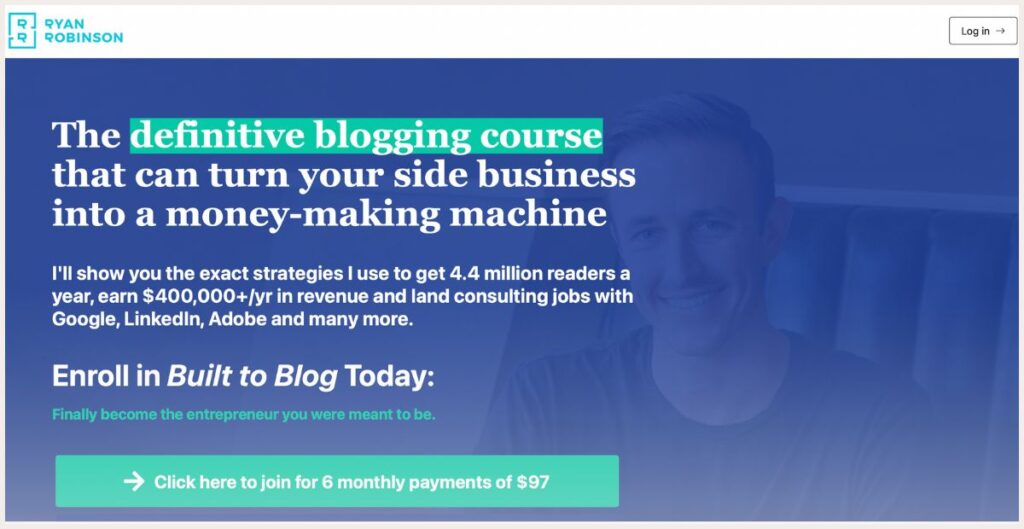 Screenshot of Built to blog course page