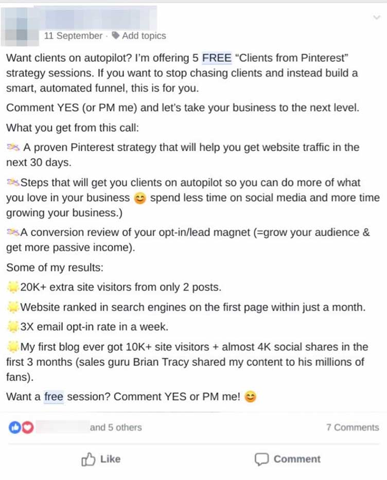 Facebook free call post