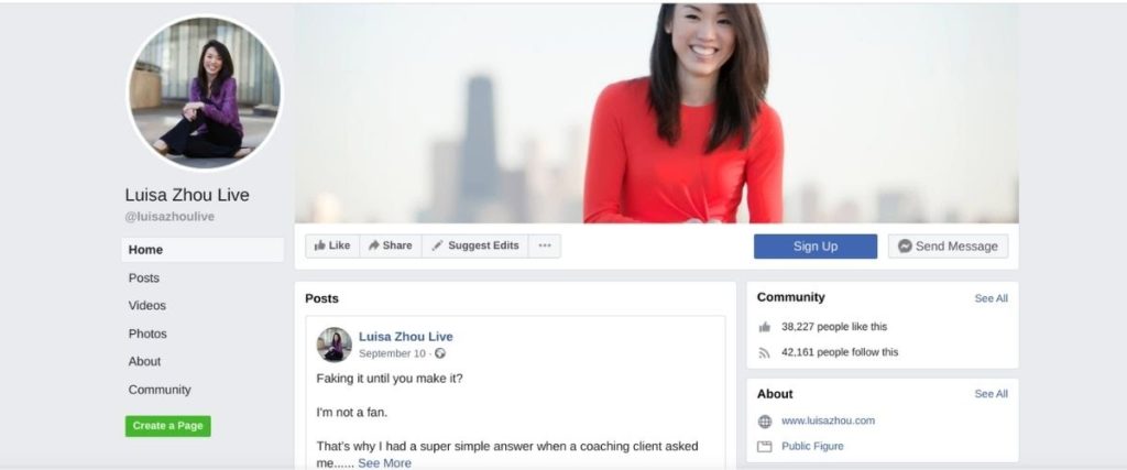 Facebook page example