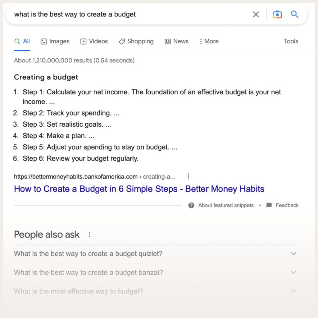 Screenshot of a featured snippet 