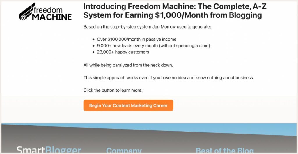 Screenshot of freedom machine course page