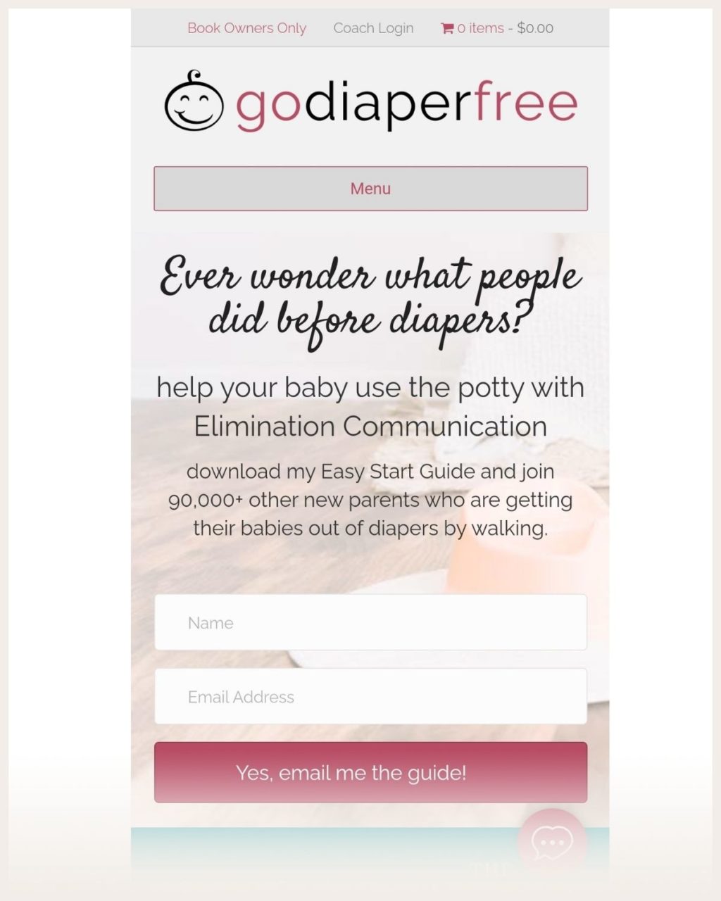 Screenshot of godiaperfree.com website