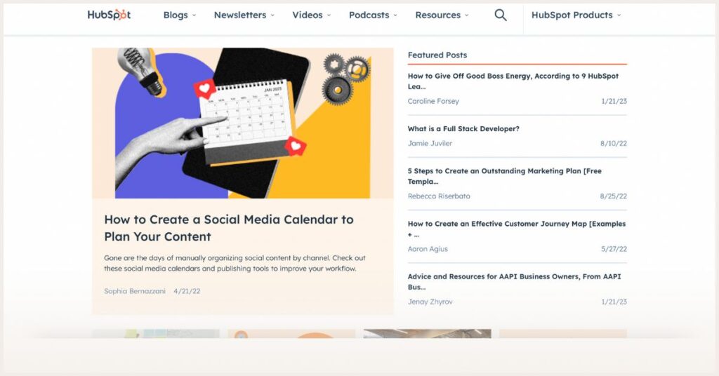 Screenshot of Hubspot blog