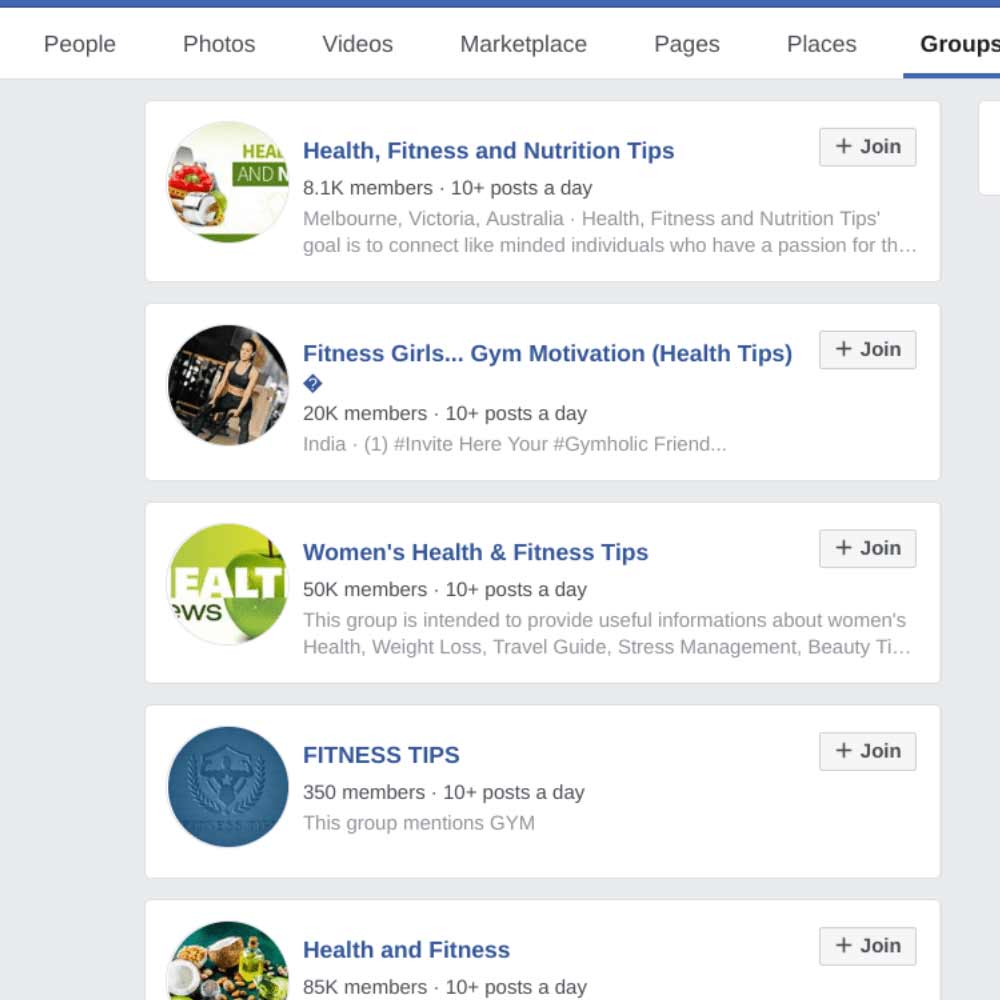 Facebook search example