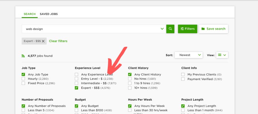 Upwork search