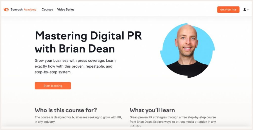 Screenshot of Mastering digital pr course page