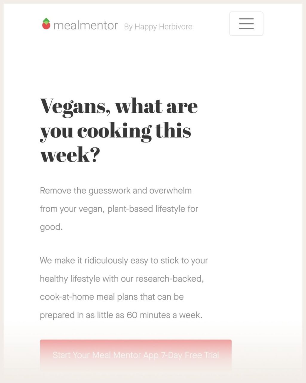 Screenshot of Mealmentor website