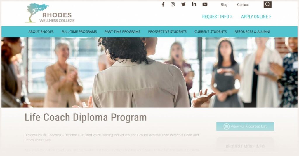 Screenshot of Rhodes Wellness College program