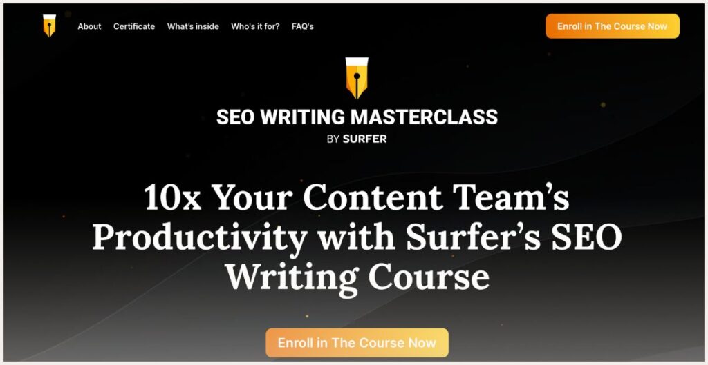 Screenshot of SEO writing masterclass course page