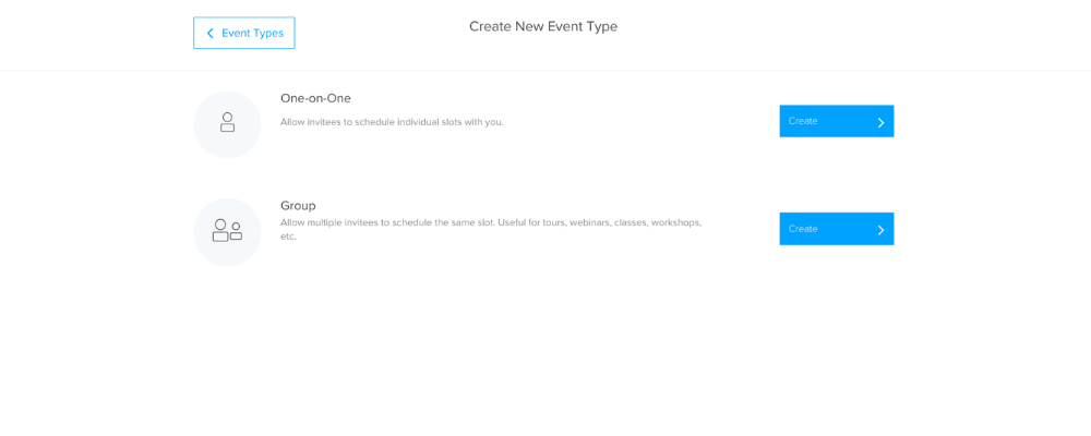 Screenshot of creating a new event in Calendly