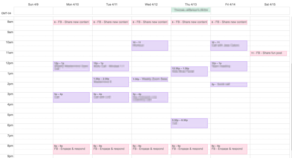 Screenshot of schedule