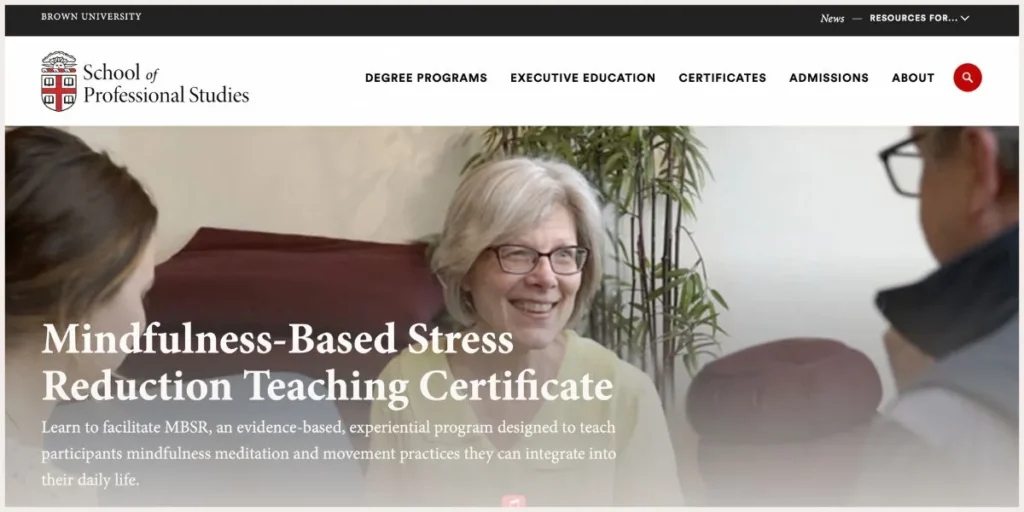 Screenshot of Brown University website