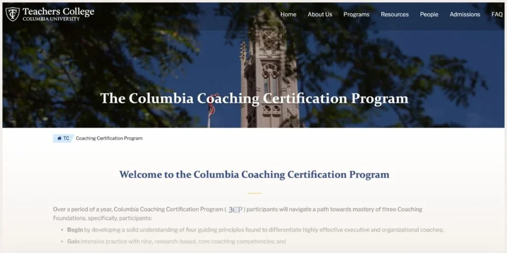 Screenshot of Columbia University website