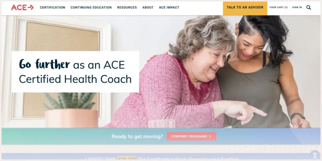 Screenshot of ACE website