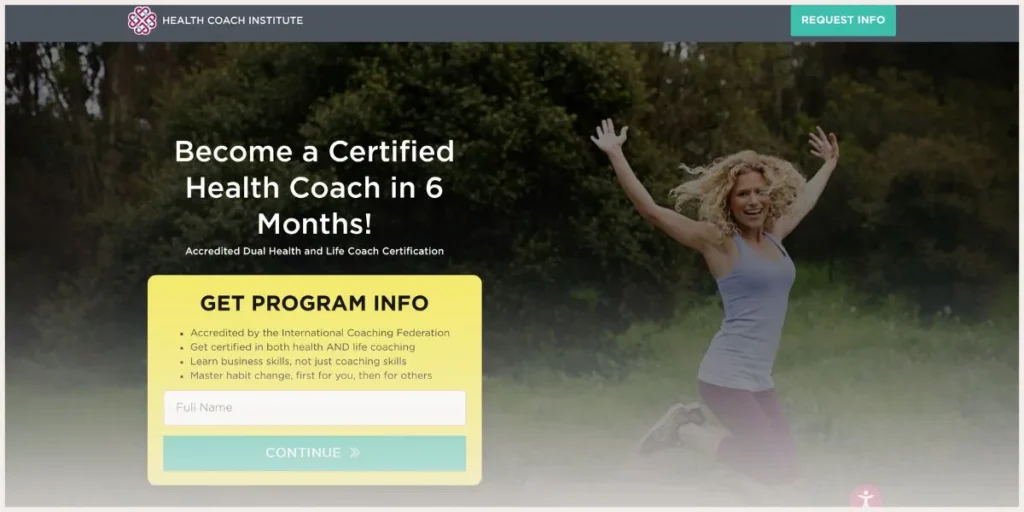 Screenshot of Health Coach Institute website