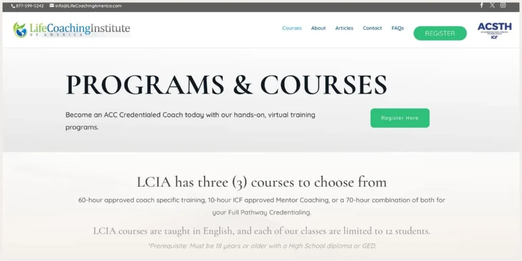 Screenshot of Lifecoachinginstitute website