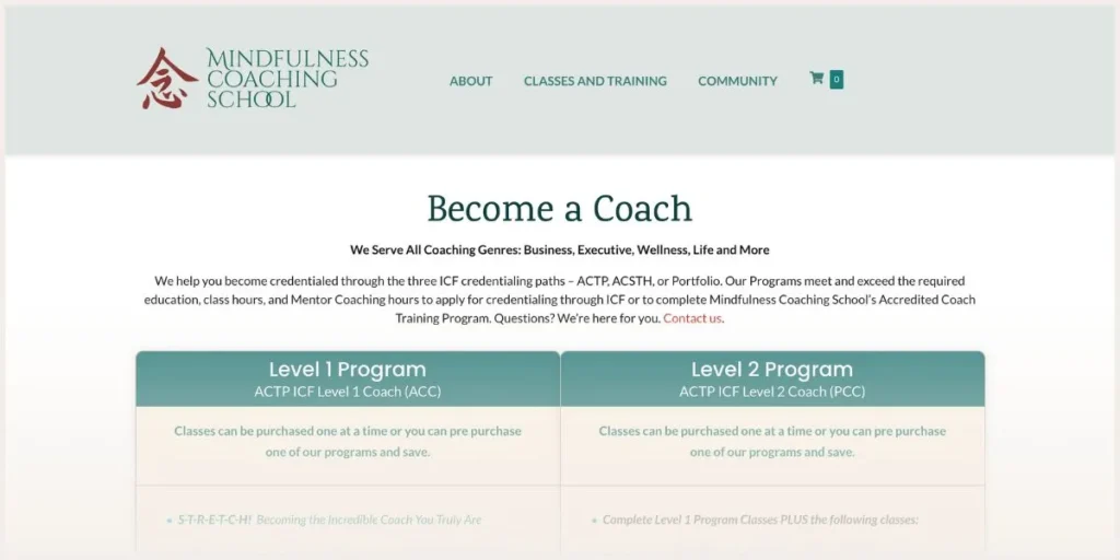 Screenshot of Mindfulness Coaching School 