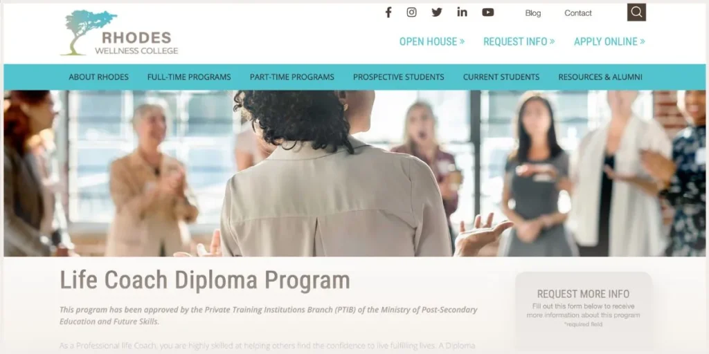 Screenshot of Rhodes Wellness College website