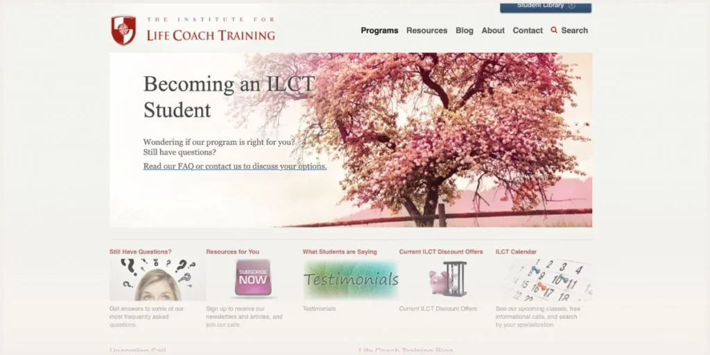 Screenshot of The Institute For Life Coach Training website