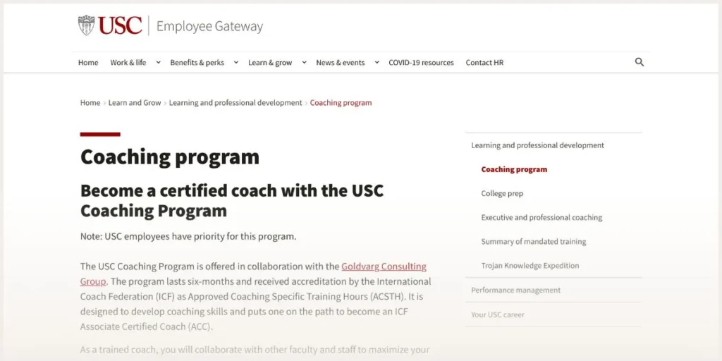 Screenshot of University of Southern California website