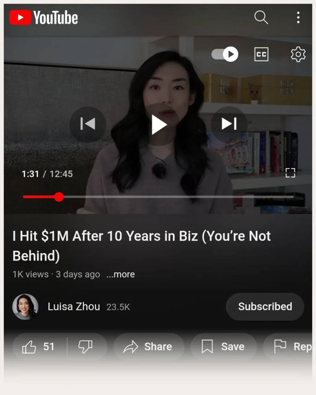 Screenshot of Luisa Zhou’s YouTube video